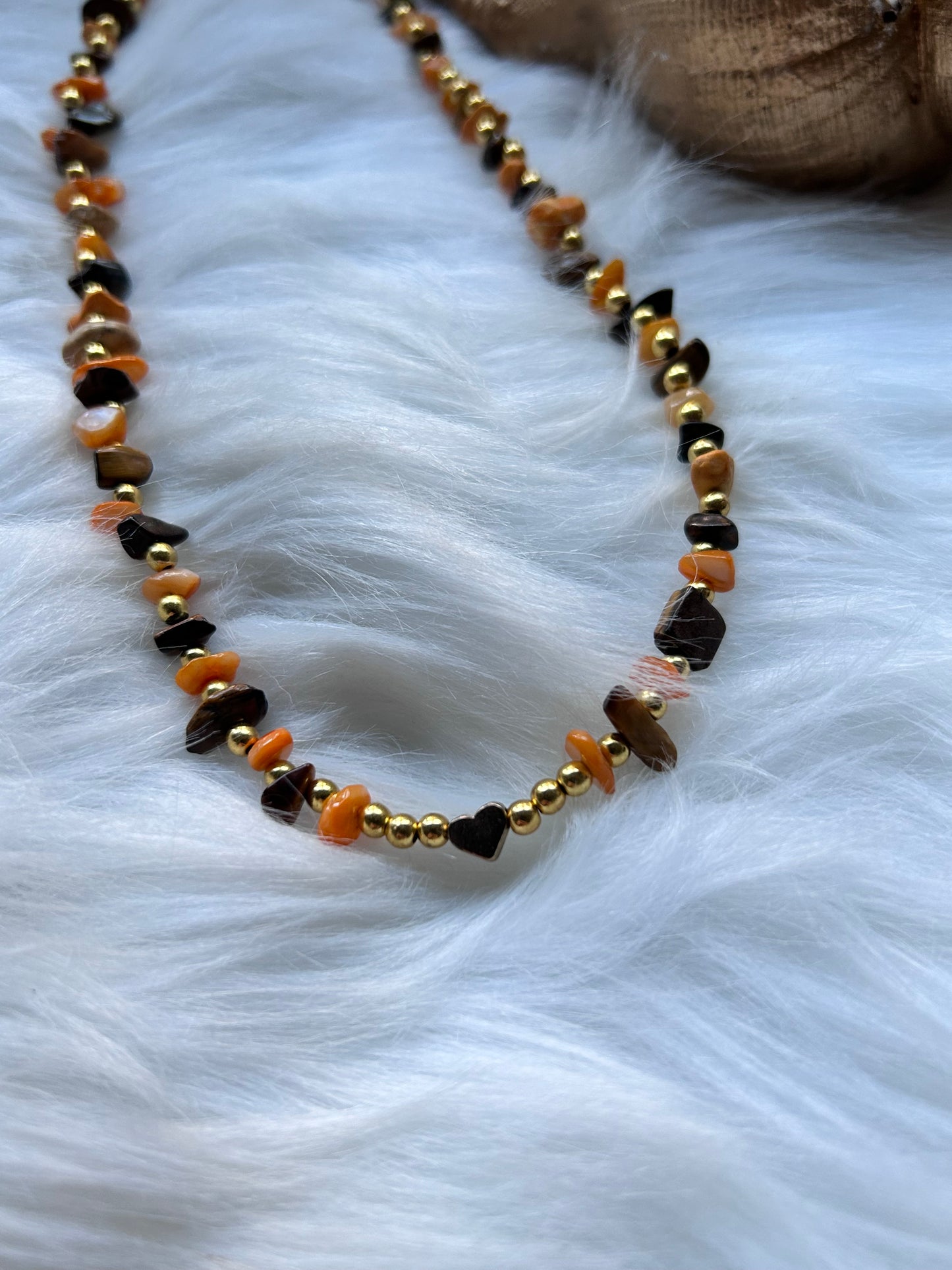 Gold & orange gemstone beaded necklaces 925 sterling silver