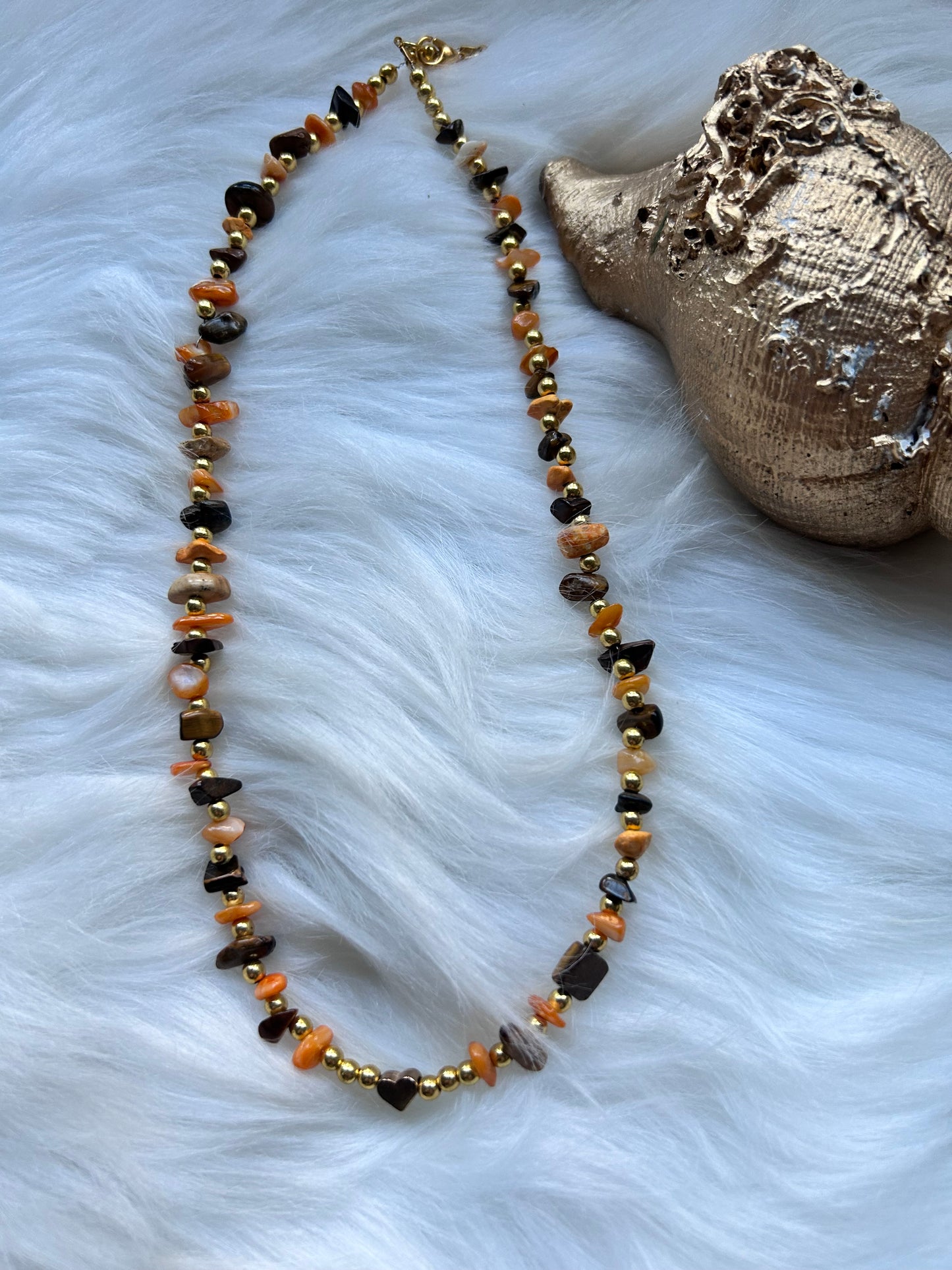 Gold & orange gemstone beaded necklaces 925 sterling silver