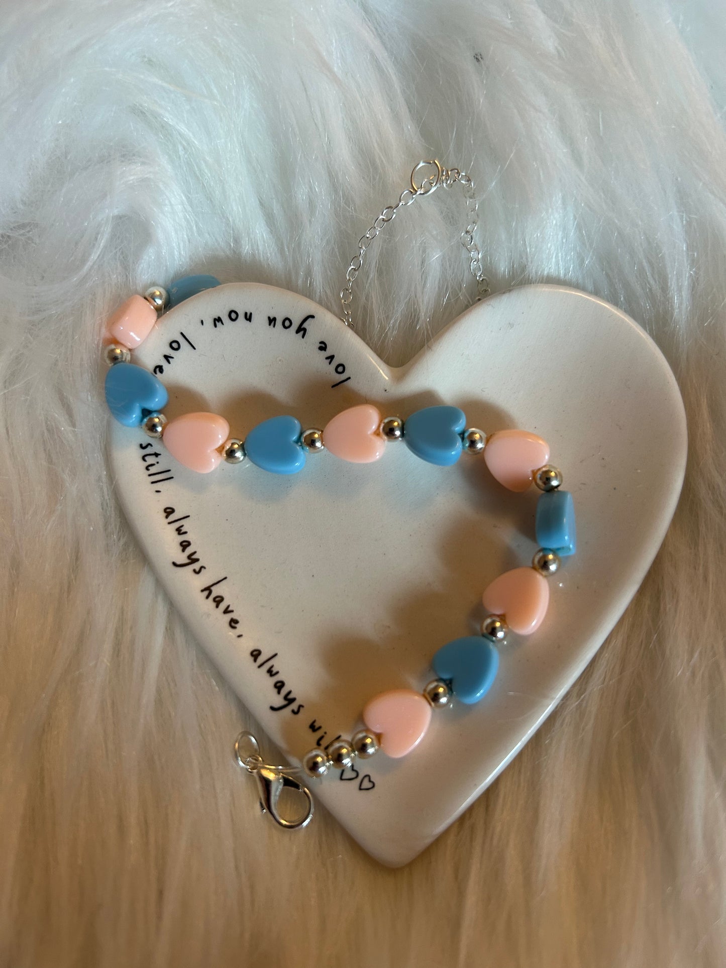 Pastel pink & blue candy heart bracelet