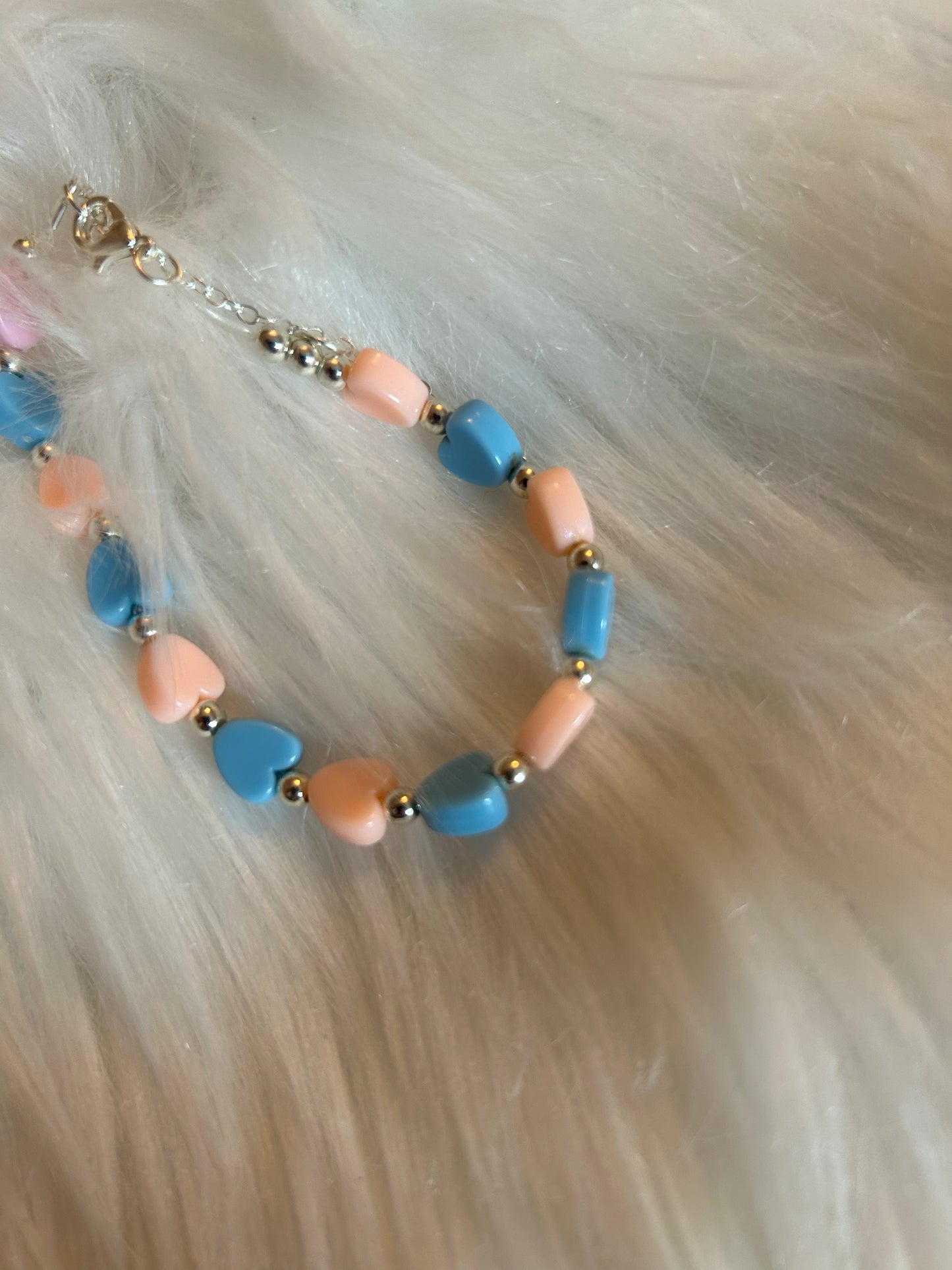 Pastel pink & blue candy heart bracelet