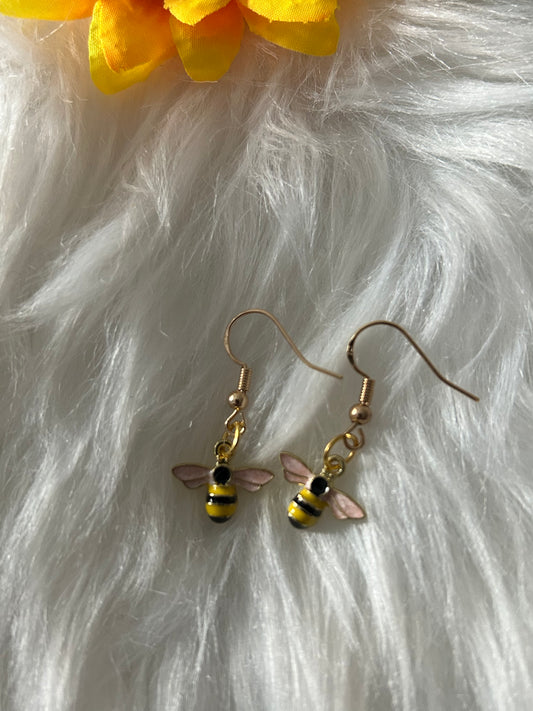 Bumble bee earrings on gold hooks