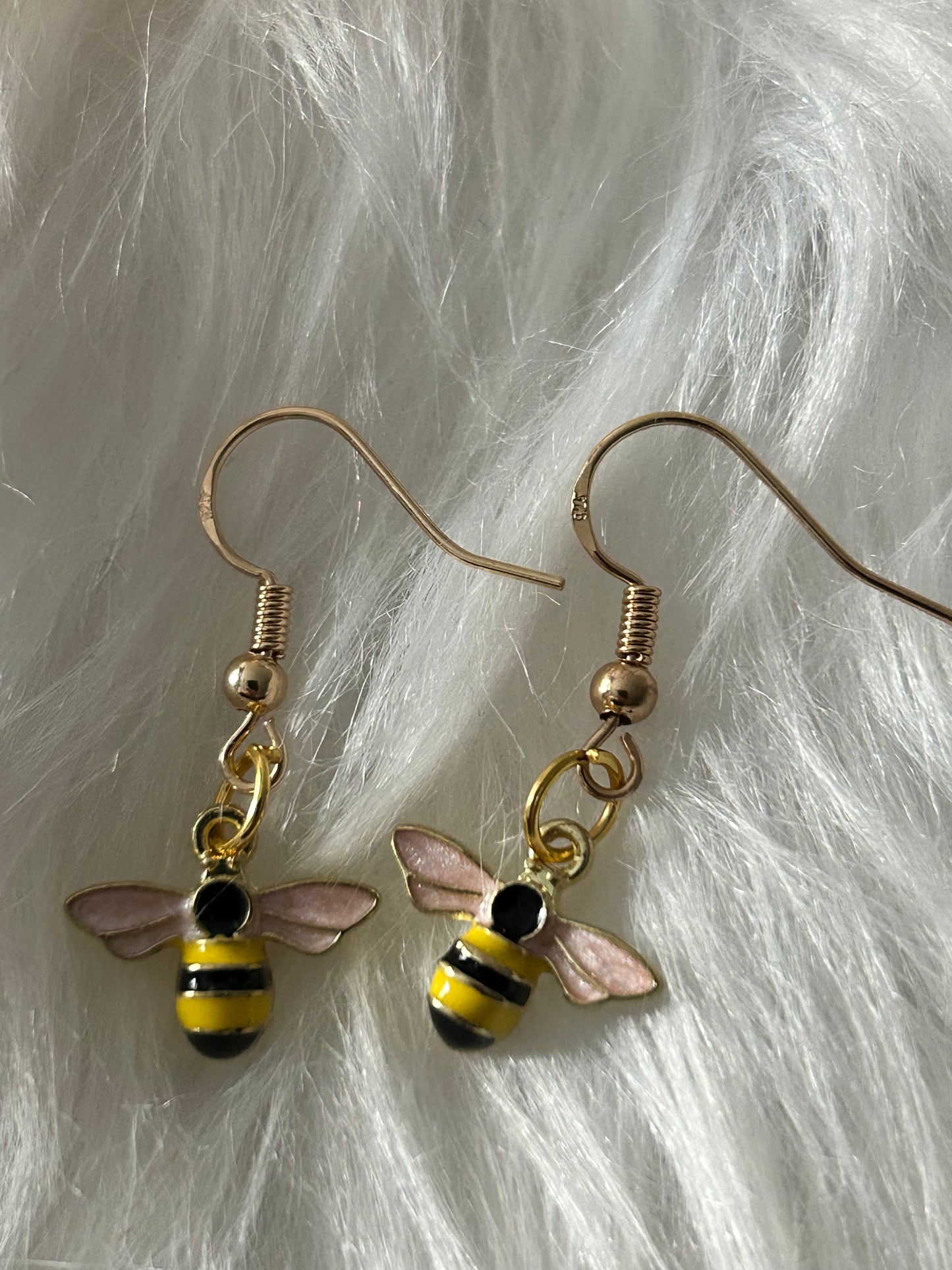 Bumble bee earrings on gold hooks